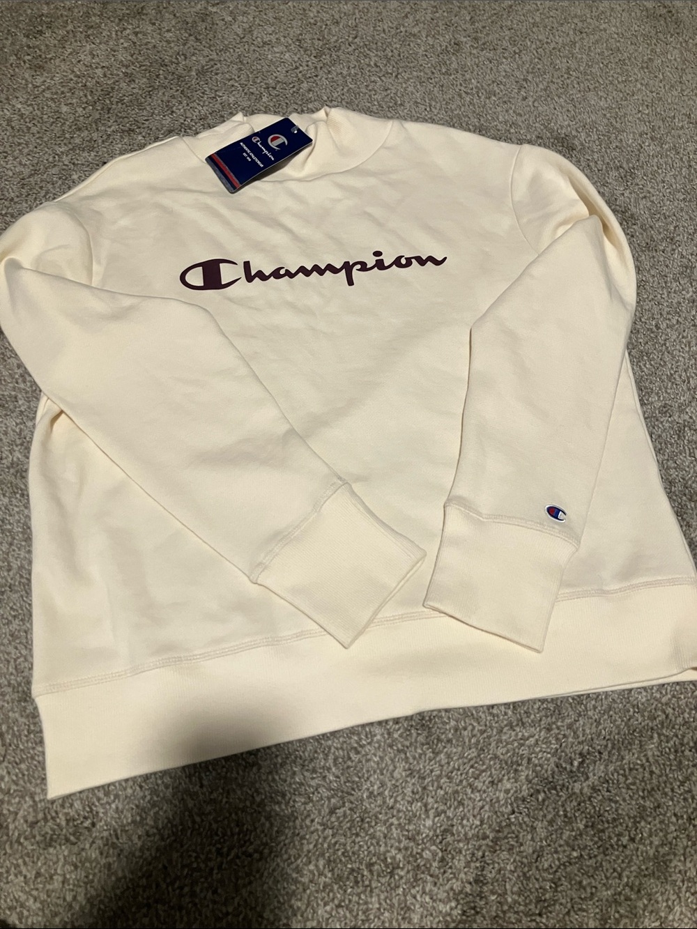 NWT CHAMPION RIBBED MOCK NECKLINE CREAM LONGSLEEVE SWEATSHIRT SIZE M